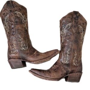 JB Dillon Brown Cowgirl Embroidered Western Tall Heel Women's Boots Size 8.5